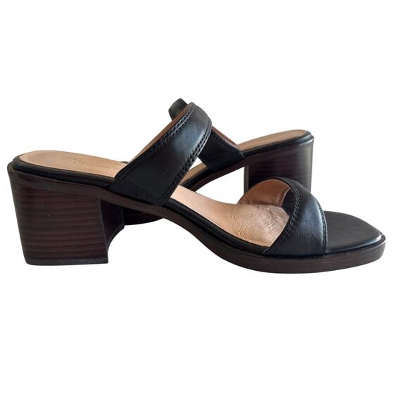 Madewell Saige Heeled Mules Slip On Size 9.5 Double Strap Black Leather NK041 - Picture 7 of 11